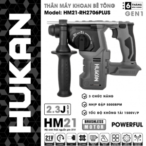 Thân máy khoan bê tông pin 3 chức năng 21V Hukan HM21-RH2706Plus không chổi than mới nhất