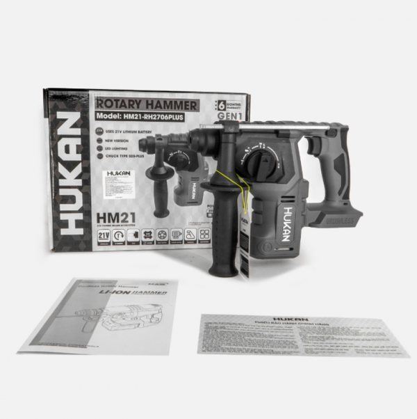 Thân máy khoan bê tông pin 3 chức năng 21V Hukan HM21-RH2706Plus không chổi than mới nhất - Hình ảnh 2