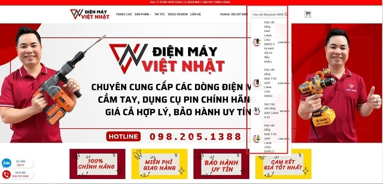 Tìm kiếm sản phẩm mua hàng tại website Dienmayvietnhat.vn