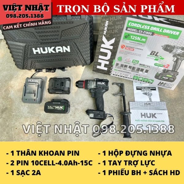 Máy khoan 21V Hukan 13MM ( có khóa trục ) G3- Z1800 - Ảnh 2