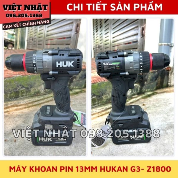 Máy khoan 21V Hukan 13MM ( có khóa trục ) G3- Z1800 - Ảnh 4