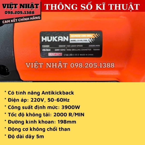 Máy Khoan Rút Lõi Bê Tông 3900W của Hukan G3-KRL178BL - Hình ảnh 3