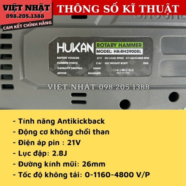 Khoan bê tông 3 chức năng Hukan HK-RH2900BL bản màu xám - Ảnh 3