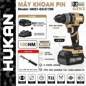 Máy khoan pin Hukan HM21- G2- Z1700 màu sữa