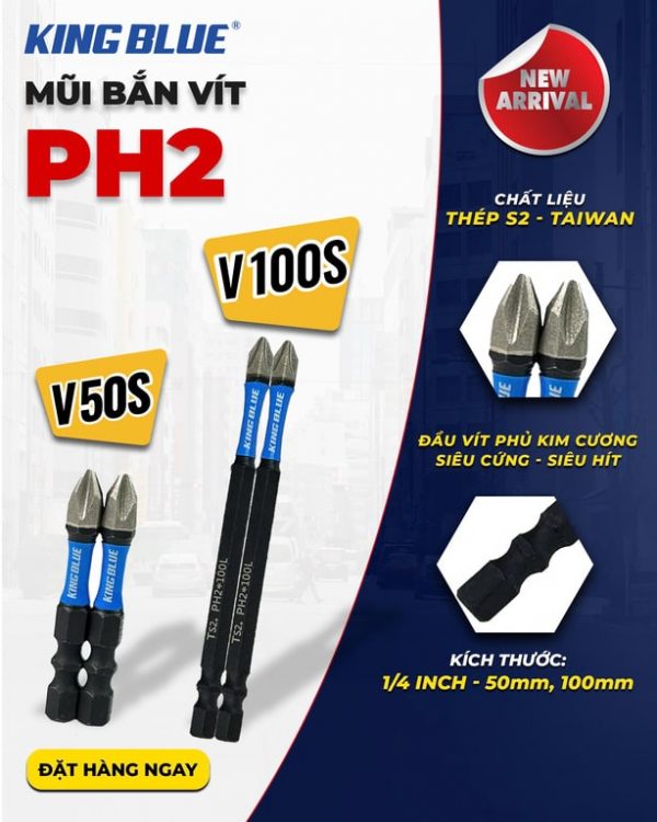 Mũi bắn vít PH2 của KingBlue 2 kích cỡ 50mm, 100mm - Hình ảnh 2
