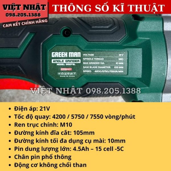 Máy mài góc pin 21V Greekman GR107BL - Ảnh 3