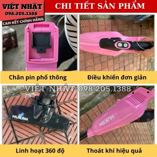 Máy hút bụi cầm tay dùng pin Hukan HM21-G1-HVC5050 bản hồng - Hình ảnh 4
