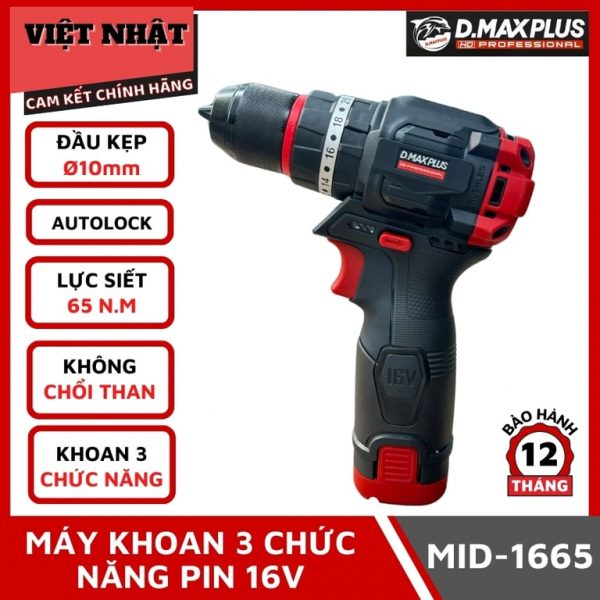 Máy khoan pin 3 chức năng pin 16V Dmaxplus MID-1665