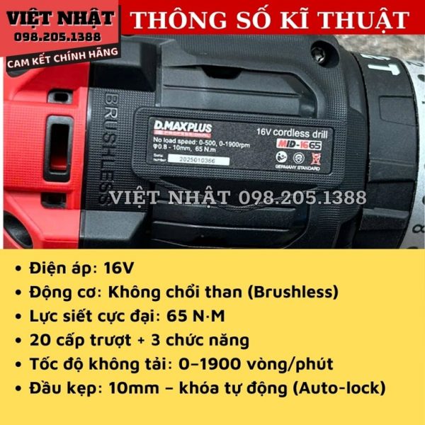 Máy khoan pin 3 chức năng pin 16V Dmaxplus MID-1665 - Hình ảnh 10