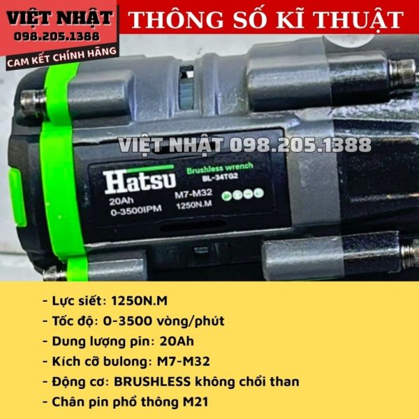 Máy siết bu lông pin hatsu BL-34TG2 - Ảnh 3