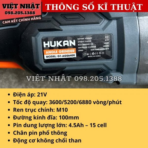 Máy cắt mài 3 tốc độ dùng pin Hukan G1-AGS6400 - Ảnh 3