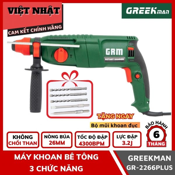 Máy khoan đục bê tông Greekman GR-2266plus ,động cơ không chổi than, Điện Máy Việt Nhật
