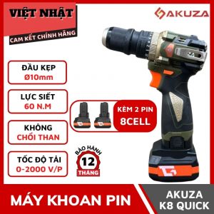 Máy Khoan Pin AKUZA K8 QUICK Đầu 4 trong 1, kèm 2 pin lớn 8cell, không chổi than