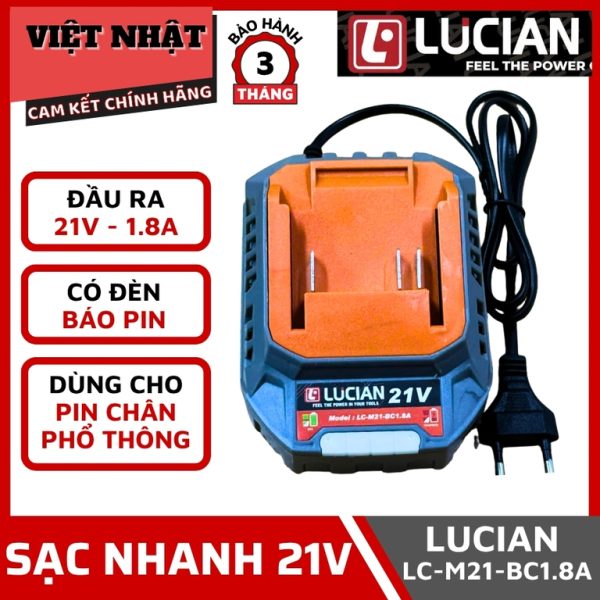 Sạc nhanh Lucian LC-M21-BC1.8A, sử dụng cho chân pin phổ thông có đèn báo tiện lợi