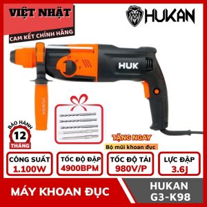 Máy khoan đục bê tông Hukan G3-K98, công suất 1100W, tặng kèm bộ mũi khoan đục - Điện Máy Việt Nhật