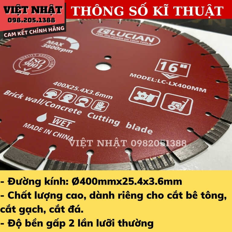 Lưỡi cắt tường Lucian 400mm, đường kính: Ø400mmx25.4×3.6mm-Điện Máy Việt Nhật 3 26
