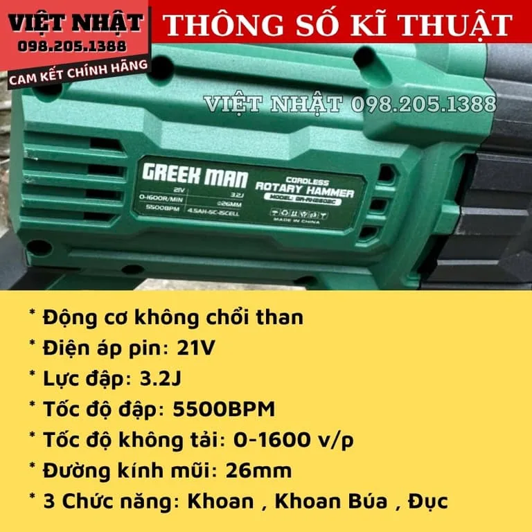 Máy khoan đục bê tông Greekman GR-RH 2602C ,động cơ không chổi than, Điện Máy Việt Nhật 4 2