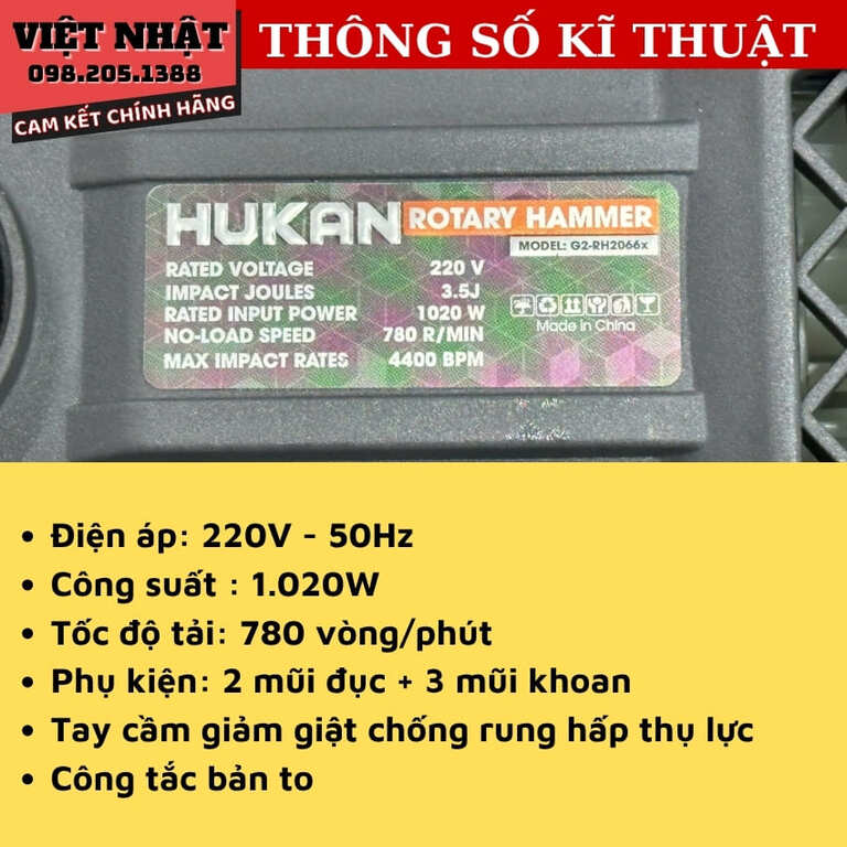 Máy khoan đục Hukan G2-RH2066x, công suât suất 1020w, lực đập 3.5J 4 23