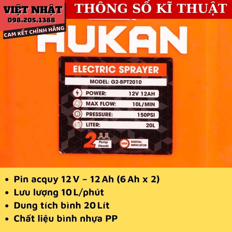 Máy Phun Thuốc Hukan G2-BPT2010, dòng máy cao cấp, nhỏ gọn tiện lợi 4 27