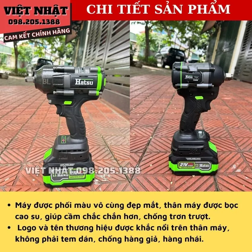 Máy siết bu lông pin hatsu BL801G2, lực siết 550N, chân pin phổ thông, động cơ không chổi than 4 4