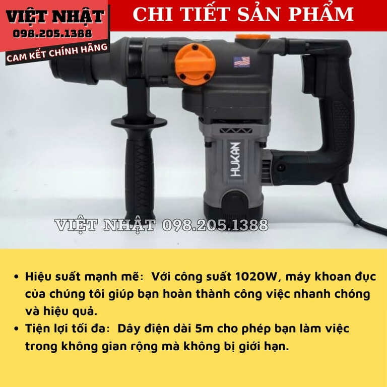 Máy khoan đục Hukan G2-RH2066x, công suât suất 1020w, lực đập 3.5J 5 23