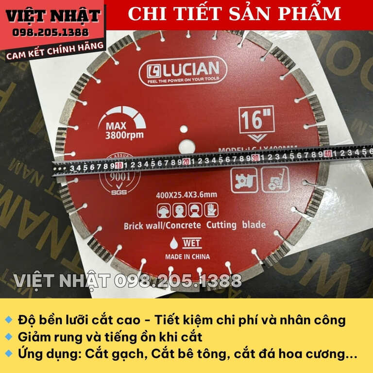 Lưỡi cắt tường Lucian 400mm, đường kính: Ø400mmx25.4×3.6mm-Điện Máy Việt Nhật 5 26