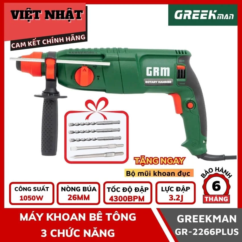 Máy khoan đục bê tông Greekman GR-2266plus ,công suất 1050W, Điện Máy Việt Nhật Máy khoan đục bê tông Greekman GR-2266plus ,công suất 1050W, Điện Máy Việt Nhật