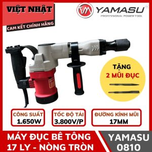 Máy đục bê tông 17 li Yamasu 0810 nòng tròn chính hãng, công suất 1.650W - Tặng kèm 2 mũi đục và 1 cặp chổi than - Điện máy Việt Nhật