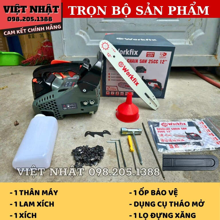 Máy cưa xích chạy xăng 25cc Workfix WF-CX1202BL, động cơ 2 thì 3 9