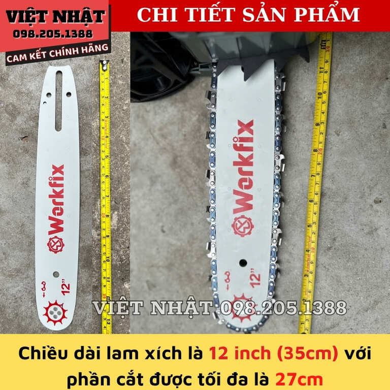 Máy cưa xích chạy xăng 25cc Workfix WF-CX1202BL, động cơ 2 thì 6 9