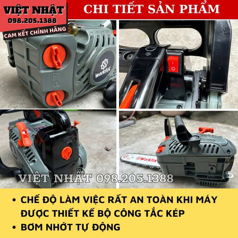 Máy cưa xích chạy xăng 25cc Workfix WF-CX1202BL, động cơ 2 thì 7 9