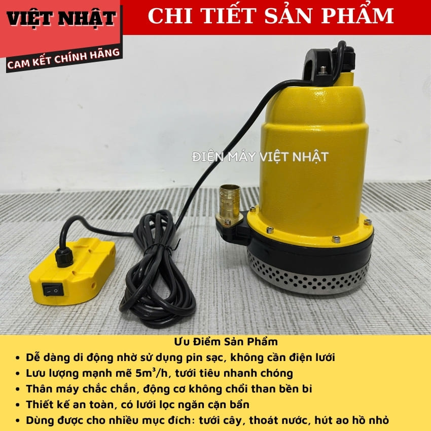 Máy Bơm Chìm 21V, Chân Pin Phổ Thông Bom chim dung pin 5