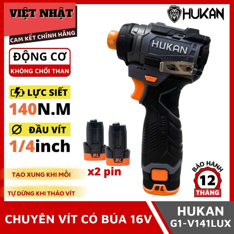 Chuyên vít có búa 16V Hukan G1-V141LUX, động cơ không chổi than 1 7
