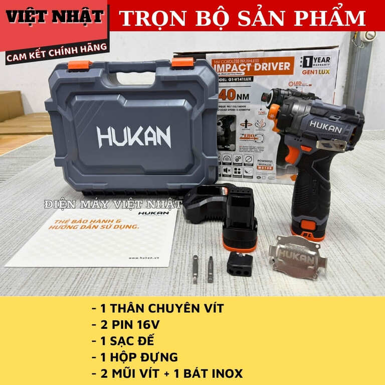 Chuyên vít có búa 16V Hukan G1-V141LUX, động cơ không chổi than 3 7
