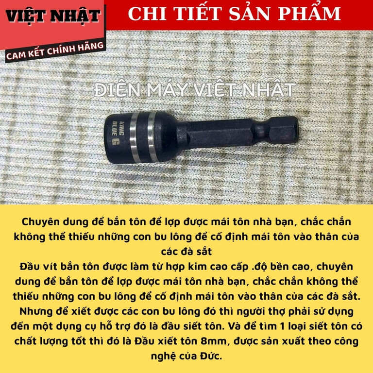 Đầu bắn tôn Kingblue KB8x48G, độ cứng cao với thép CR-V 5 16