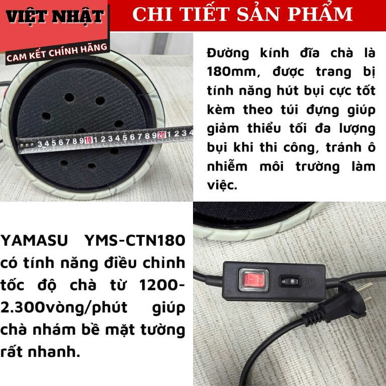 Máy chà tường Yamasu YMS-CTN180, công suất 750w, tốc độ tải 2300v/p 6 13