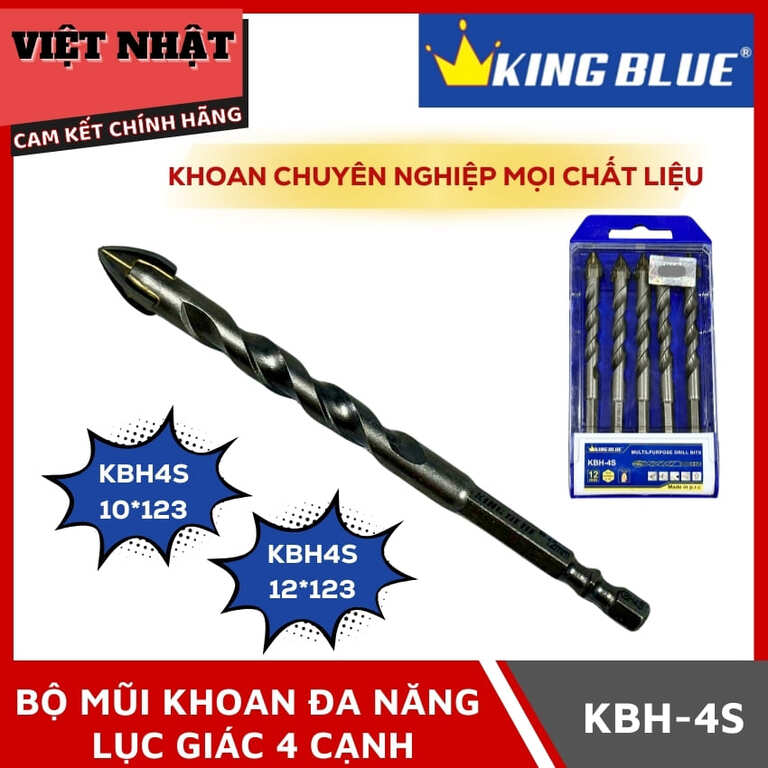 Bộ mũi khoan đa năng lục giác 4 cạnh Kingblue KBH-4S, kích thước 10*123-12*123 1 1
