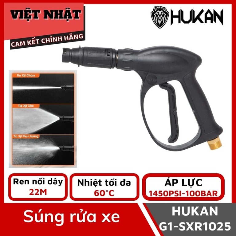 Đầu xịt rửa xe Hukan G1-SXR1025 3 đầu phun chịu nhiệt tối đa 60 độ C, áp lực 1450PSI-100BAR, ren nối dây 22m 1 106