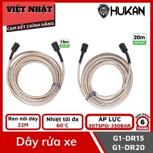 Dây rửa xe Hukan G1-DR15, G1-DR20 ren nối dây 22m, nhiệt độ 60 độ C, áp lực 5075PSI-350BAR, bảo hành 6 tháng