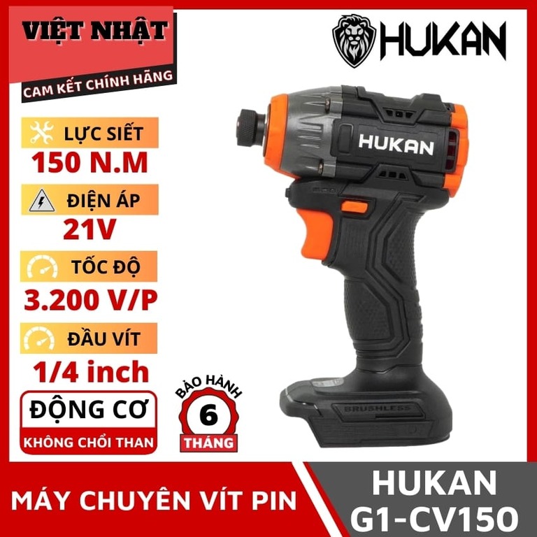 Thân Máy chuyên vít 21V HUKAN G1-CV150, Không chổi than Lực 150Nm, 3 Tốc độ,Chân phổ thông 1 32