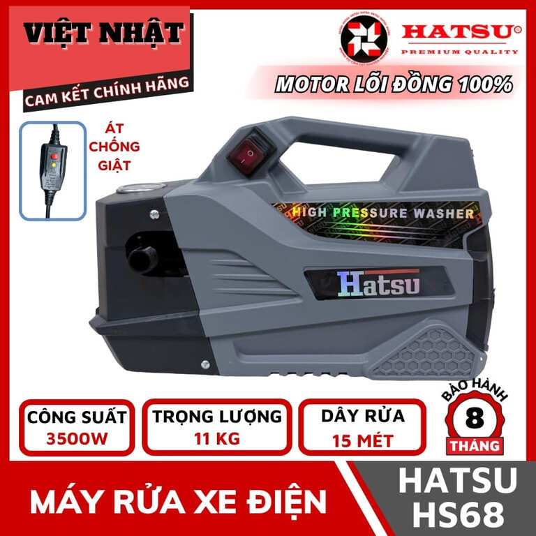 Máy rửa xe điện Hatsu HS68, công suât 3.500w, sử dụng motor lõi đồng-át chống giật 1 38