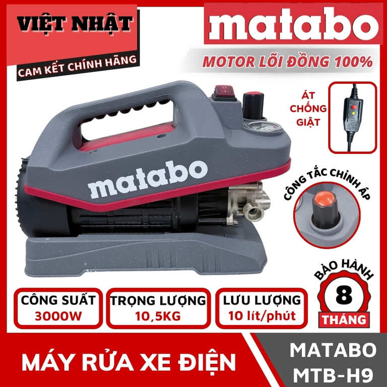 Máy rửa xe Matabo MTB-H9, công suất 3000w, lưu lượng 10 lít/phút, có át chống giật-công tắc chỉnh áp 1 39