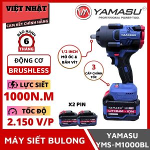 Máy siết bulong Yamasu YMS-M1000BL động cơ không chổi than, lực siết 1000N.m, tốc độ 2150 vòng/phút