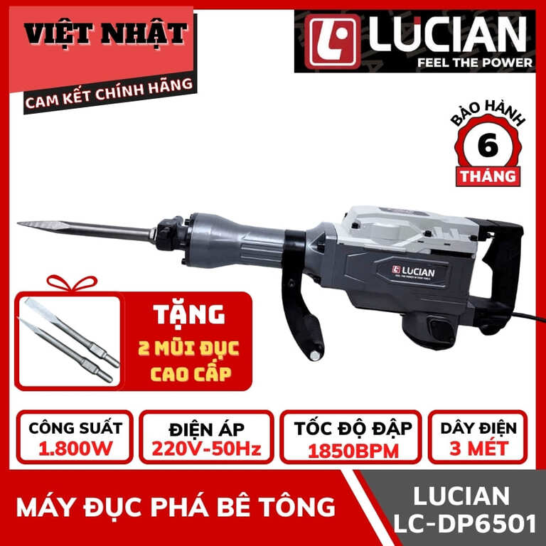 Máy đục bê tông Lucian LC-DP6501, tặng 2 mũi đục cao cấp, công suất 1.800w, tốc độ đập 1850BPM 1 63