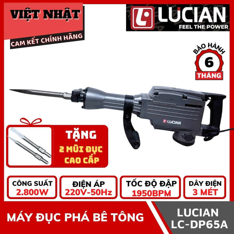 Máy đục bê tông Lucian LC-DP65A, công suất 2.800w, tốc độ đập 1950BPM, bảo hành 6 tháng 1 64
