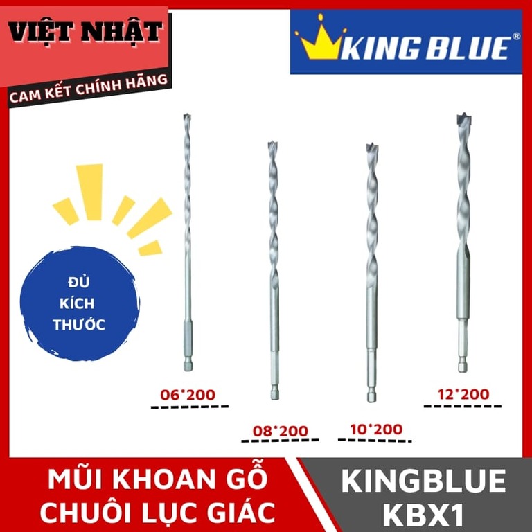 Mũi khoan gỗ chuôi lục giác Kingblue KBX1, đủ kích thước 6*200 - 8*200 - 10*200 - 12*200 1 76