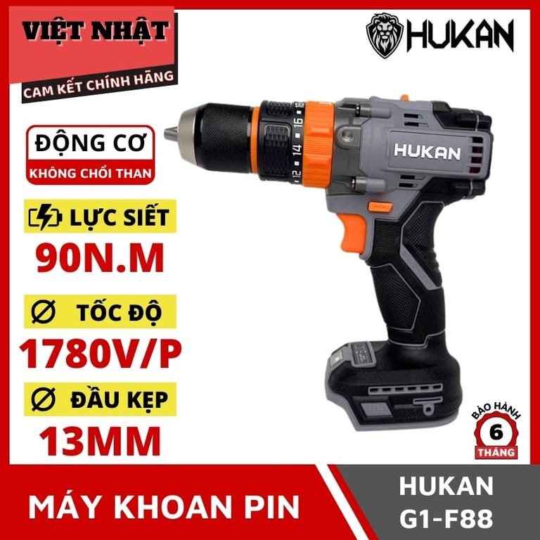 Máy khoan Hukan G1-F88 động cơ không chổi than, lực siết 90N.m, tốc độ 1780v/p, đầu kẹp 13mm, bảo hành 6 tháng 1 83