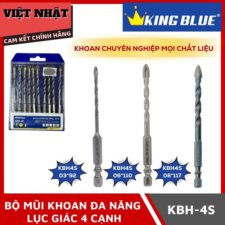 Bộ Mũi Khoan Đa Năng Lục Giác 4 Cạnh Kingblue KBH-4S 03*92 06*110 08*117 Tăng Tính Linh Hoạt Hiệu Quả Khi Sử Dụng 1