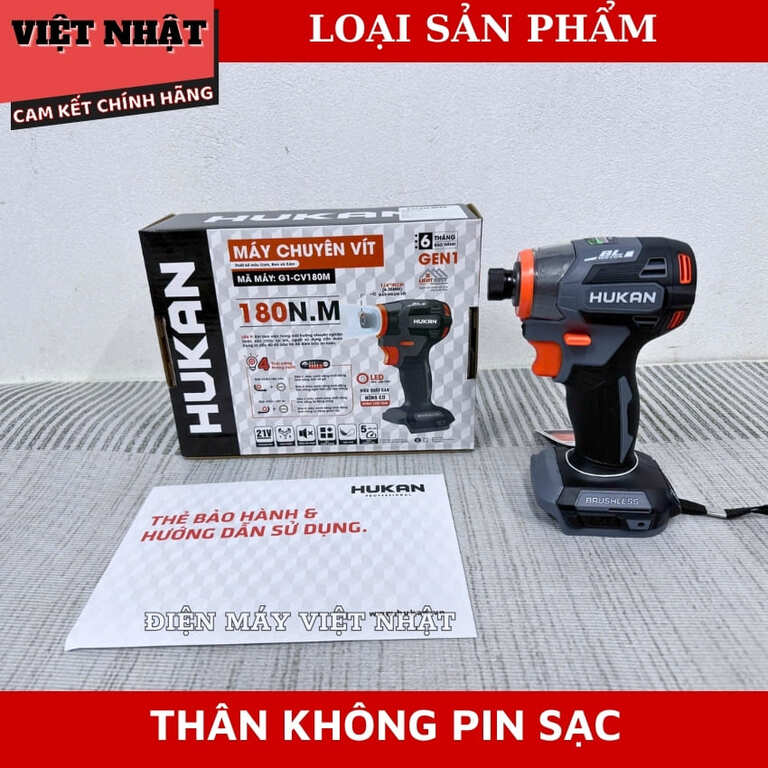 Máy chuyên vít HUKAN G1-CV180M, lực siết 180Nm,4 tính năng thôn minh,tốc độ tải lên đến 3788V/p, chân phổ thông,bảo hành 6 tháng 10 12