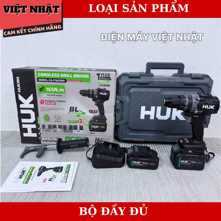 Máy khoan Hukan 13mm GEN 3 – G3-F165PRO,lực siết 165N.m, chân pin phổ thông, hàng chính hãng 12 15